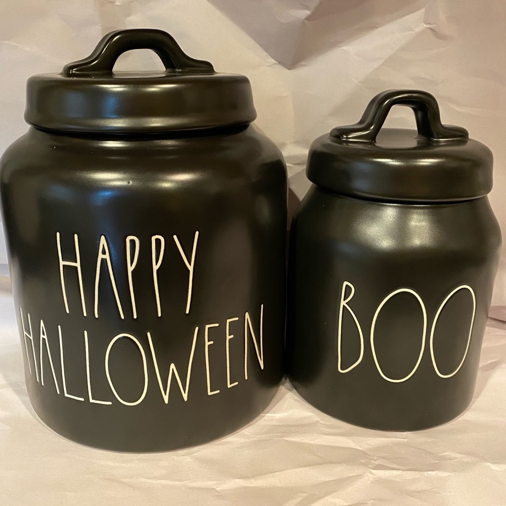 Rae Dunn Happy Halloween canister and baby boo canister bundle